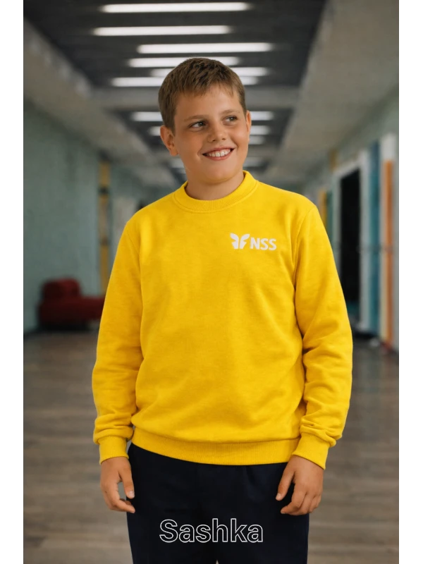 Толстовка на флісі для хлопчика жовта з логотипом школи NSS, розмір 116-176